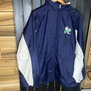 Genuine Stuff Notre Dame Fighting Irish Windbreaker Jacket XL blue white hooded